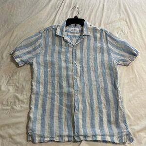 Porter & Ash Mens 100% Linen Short Sleeve Button Down Striped Shirt Size S